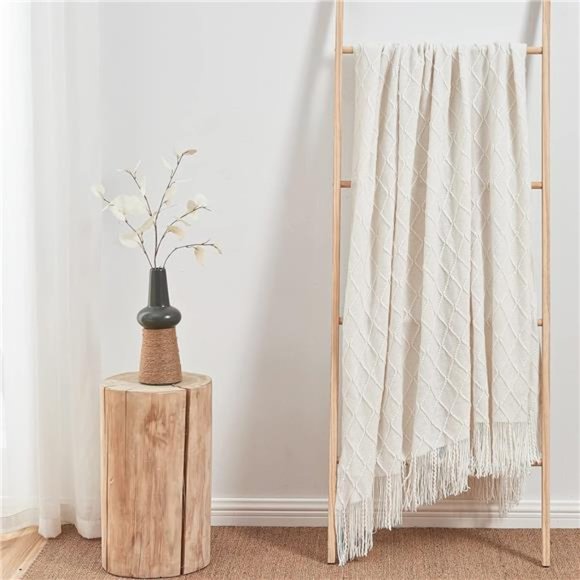 Knitted Throw Blankets for Couch and Bed, Soft Cozy Knit Blanket with Tassel - Picture 6 of 6